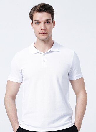 Fabrika Polo Yaka Düz Beyaz Erkek T-Shirt BORAMIR-Y