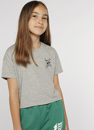Funky Rocks Baskılı Gri Melanj Kız Çocuk T-Shirt FUNKY G01