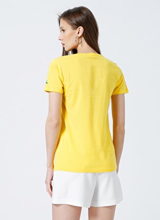 Fabrika V Yaka Düz Sarı Kadın T-Shirt TEYO