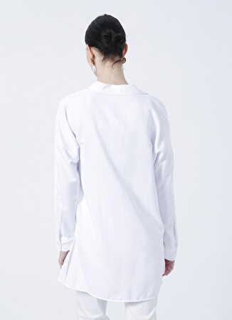 Fabrika Comfort CM-Esta Geniş Fit Düz Beyaz Kadın Gömlek