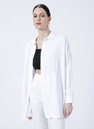 Fabrika Comfort CM-Esta Geniş Fit Düz Beyaz Kadın Gömlek