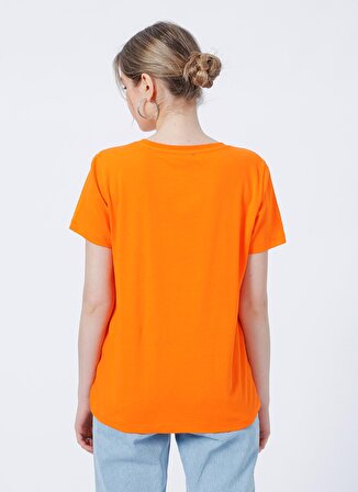 Fabrika V Yaka  Basic Baskılı Turuncu Kadın T-Shirt  -  TANDORI