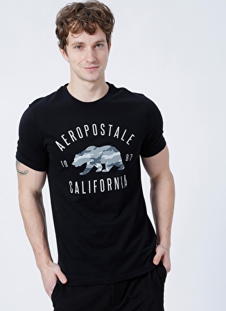 Aeropostale Bisiklet Yaka Baskılı Siyah Erkek T-Shirt E-7179