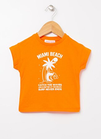 Mammaramma Turuncu Erkek Bebek Bisiklet Yaka Kısa Kollu Baskılı T-Shirt 22SB-54