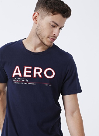 Aeropostale Bisiklet Yaka Baskılı Lacivert Erkek T-Shirt E-1271