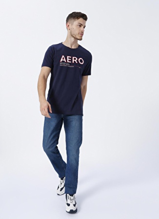 Aeropostale Bisiklet Yaka Baskılı Lacivert Erkek T-Shirt E-1271