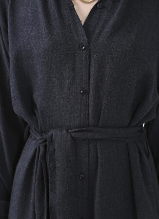 Fabrika Comfort Gömlek Yaka Düz Lacivert Midi Kadın Elbise CM-OBLO