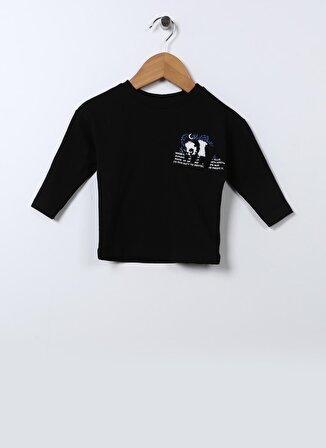 Mammaramma Siyah Erkek Bebek Bisiklet Yaka Nakışlı T-Shirt 22FWB-45