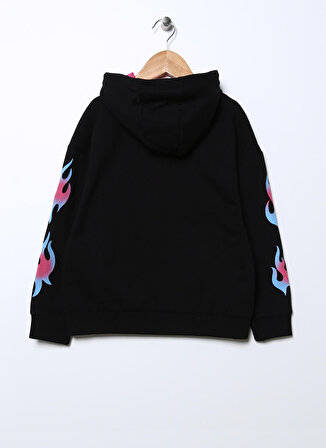 Funky Rocks Siyah Kız Çocuk Kapüşonlu Düşük Omuz Oversize Baskılı Sweatshirt DFG-50