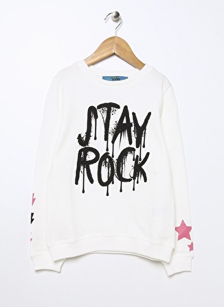 Funky Rocks Ekru Kız Çocuk Bisiklet Yaka Uzun Kollu Baskılı Sweatshirt PRG-15