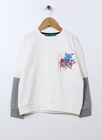 Funky Rocks Ekru Erkek Çocuk Bisiklet Yaka Baskılı Sweatshirt PR-10