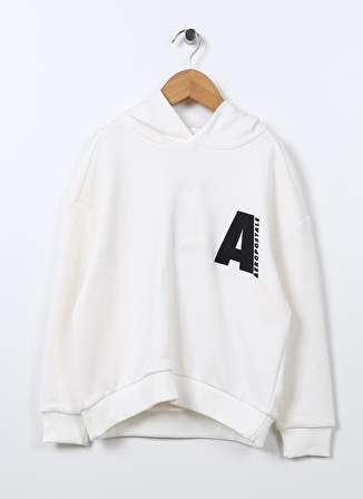 Aeropostale Ekru Erkek Çocuk Kapüşonlu Oversize Baskılı Sweatshirt 22WAB08