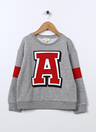 Aeropostale Gri Melanj Kız Çocuk Bisiklet Yaka Düşük Omuz Nakışlı Sweatshirt 22WAG07