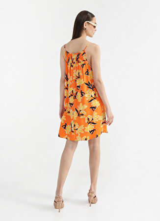 Fabrika Çok Renkli Kadın Askılı Mini Basic Çiçekli Kare Yaka Elbise POINT-6