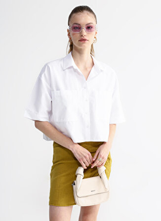 Aeropostale Crop Gömlek Yaka Düz Beyaz Kadın Gömlek ROBINSON-Y