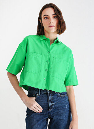 Aeropostale Crop Gömlek Yaka Düz Yeşil Kadın Gömlek ROBINSON-Y