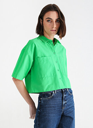Aeropostale Crop Gömlek Yaka Düz Yeşil Kadın Gömlek ROBINSON-Y