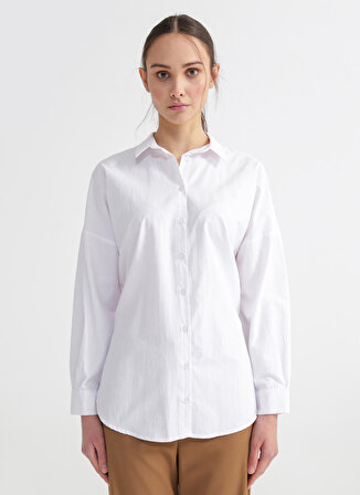 Fabrika Oversize Gömlek Yaka Düz Beyaz Kadın Gömlek FRANZ