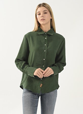 Denim Trip Rahat Gömlek Yaka Düz Yeşil Kadın Gömlek DT10059-1 YEŞİL