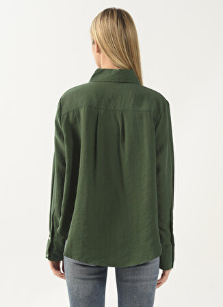 Denim Trip Rahat Gömlek Yaka Düz Yeşil Kadın Gömlek DT10059-1 YEŞİL
