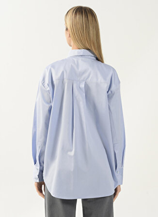 Denim Trip Oversized Gömlek Yaka Düz Mavi Kadın Gömlek DT10060-1 MAVİ