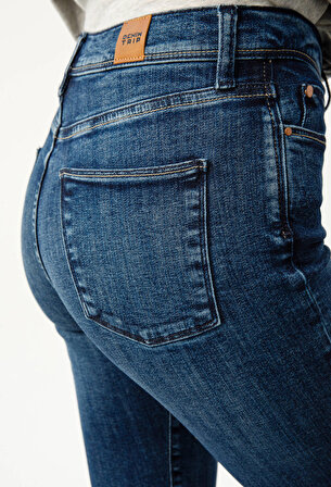 Denim Trip Normal Bel İspanyol Paça Skinny Fit Koyu İndigo Kadın Denim Pantolon DT10043 Koyu Indigo
