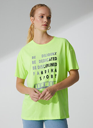 Fabrika Sports Bisiklet Yaka Baskılı Neon Yeşil Kadın T-Shirt S-GINA