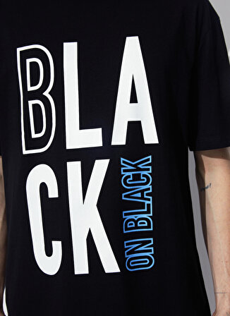 Black On Black Bisiklet Yaka Baskılı Siyah Erkek T-Shirt E-TEFIS