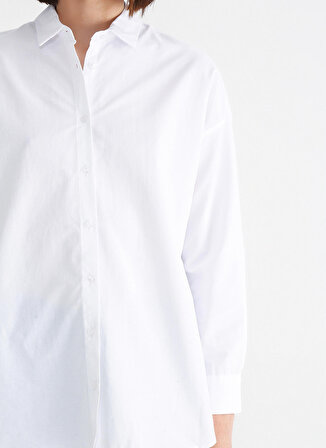 Aeropostale Oversize Gömlek Yaka Düz Beyaz Kadın Gömlek K-RONES