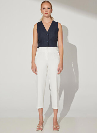 Fabrika Comfort Yüksek Bel Basic Beyaz Kadın Pantolon CM-BETI