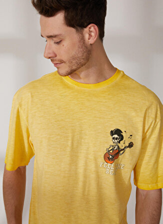 Limon Bisiklet Yaka Yağ Yıkama Sarı Erkek T-Shirt FEEL