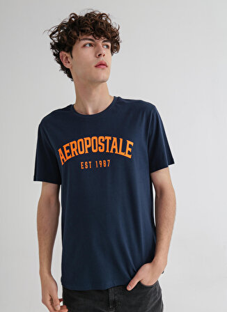 Aeropostale Bisiklet Yaka Baskılı Lacivert Erkek T-Shirt E-REAL