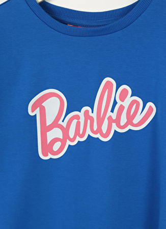 Barbie Saks Kız Çocuk Bisiklet Yaka Kısa Kollu Oversize Baskılı T-Shirt 23SSB-58