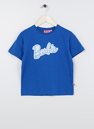 Barbie Saks Kız Çocuk Bisiklet Yaka Kısa Kollu Oversize Baskılı T-Shirt 23SSB-80