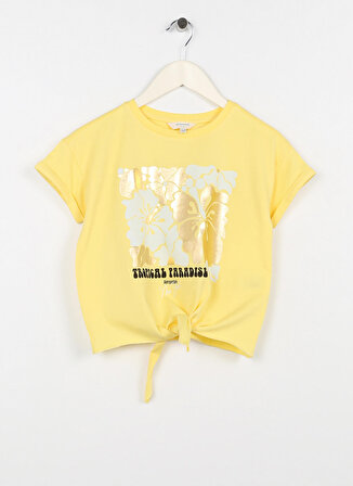 Aeropostale Sarı Kız Çocuk Bisiklet Yaka Kısa Kollu Baskılı T-Shirt 23SAG-54
