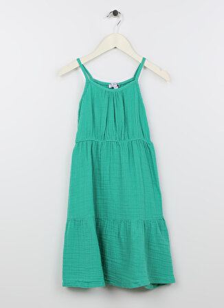 Limon Yeşil Kız Çocuk Yuvarlak Yaka Kolsuz Düz Elbise VAL GIRL-23