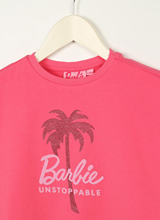 Barbie Fuşya Kız Çocuk Bisiklet Yaka Kısa Kollu Baskılı T-Shirt 23SSB-65