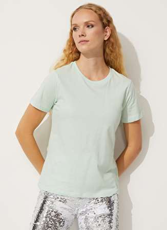 People By Fabrika Bisiklet Yaka Düz Mint Kadın T-Shirt TENGİZ-SS23