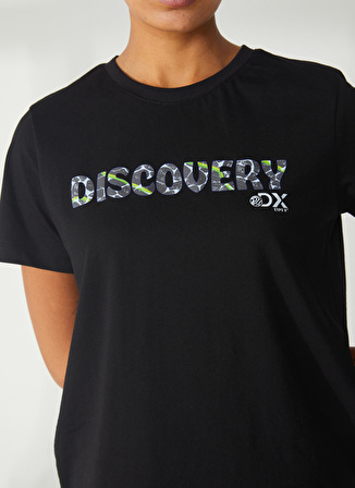 Discovery Expedition Siyah Kadın Bisiklet Yaka Kısa Kollu Baskılı T-Shirt W-HOLDEN