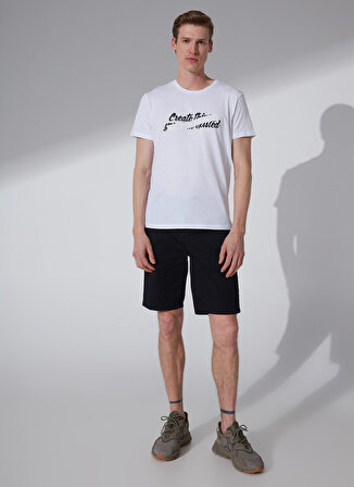 People By Fabrika Bisiklet Yaka Baskılı Beyaz Erkek T-Shirt M002