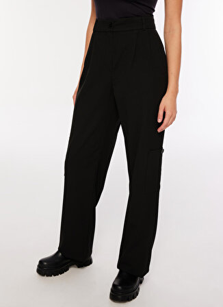 Fabrika Yüksek Bel Bol Kesim Siyah Kadın Pantolon F3WL-PNT4