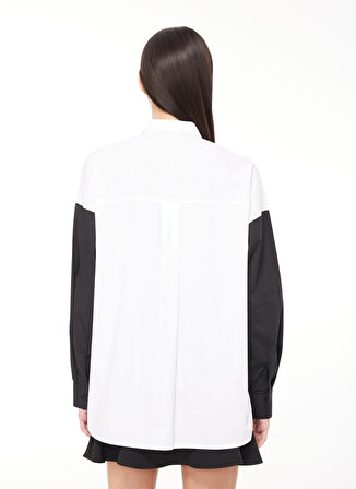 Fabrika Comfort Geniş Fit Gömlek Yaka İşlemeli Beyaz - Siyah Kadın Gömlek FC3WL-GML17