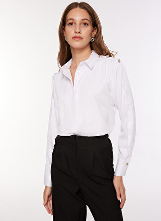 Fabrika Oversize Gömlek Yaka Düz Beyaz Kadın Gömlek F3WL-GML11