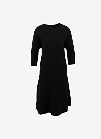 Fabrika Comfort Kayık Yaka Düz Siyah Diz Üstü Kadın Elbise FC3WL-ELB21