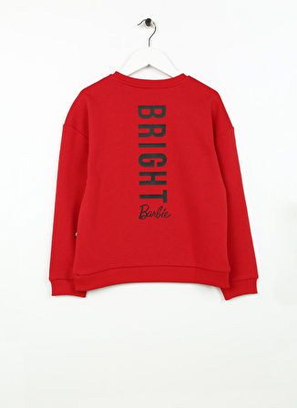 Barbie Kırmızı Kız Çocuk Bisiklet Yaka Düşük Omuz Oversize Baskılı Sweatshirt BRB3WG-SWT12