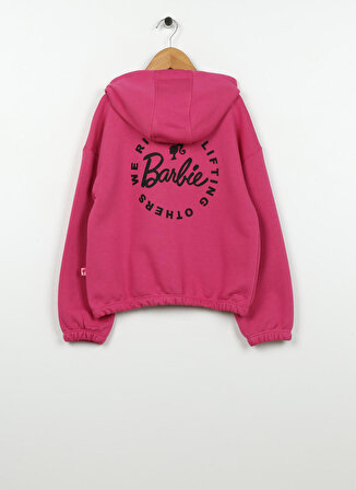 Barbie Pembe Kız Çocuk Kapüşonlu Düşük Omuz Oversize Baskılı Sweatshirt BRB3WG-SWT28