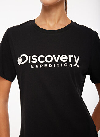 Discovery Expedition Siyah Kadın Bisiklet Yaka Baskılı T-Shirt D3WL-TST1