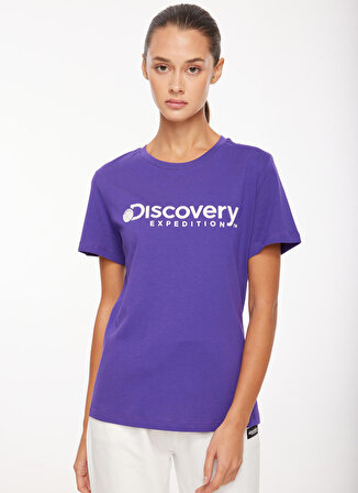 Discovery Expedition Mor Kadın Bisiklet Yaka Baskılı T-Shirt D3WL-TST1