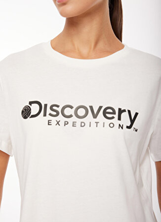 Discovery Expedition Beyaz Kadın Bisiklet Yaka Baskılı T-Shirt D3WL-TST1