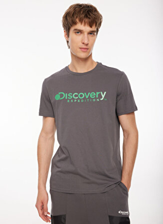 Discovery Expedition Antrasit Erkek Bisiklet Yaka Baskılı T-Shirt D3WM-TST6